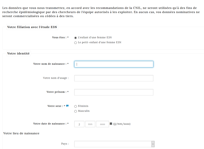 Formulaire d'inscription à l'étude E4N