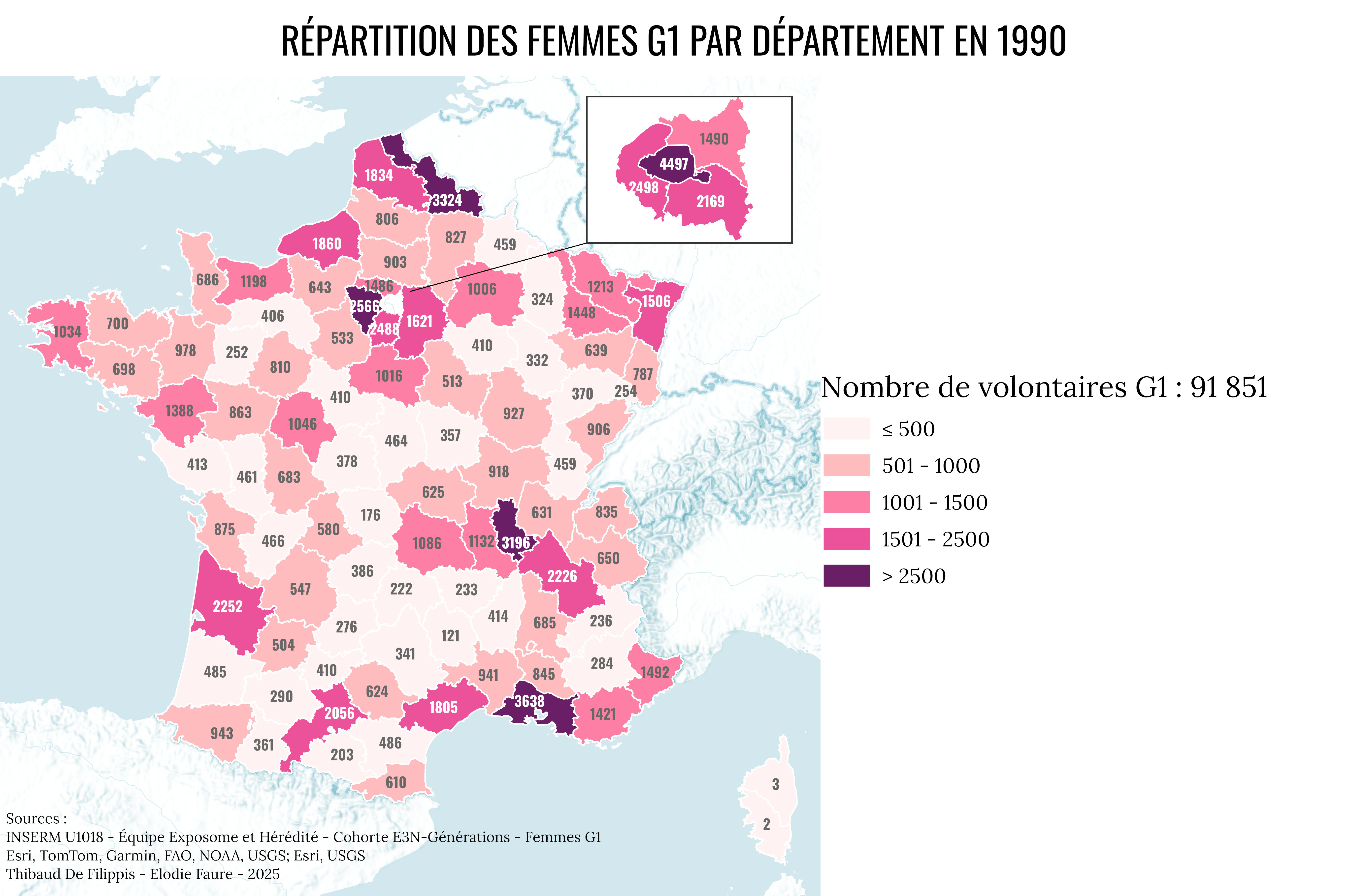 E3N-Générations - Répartition géographique des femmes G1 à l'inclusion