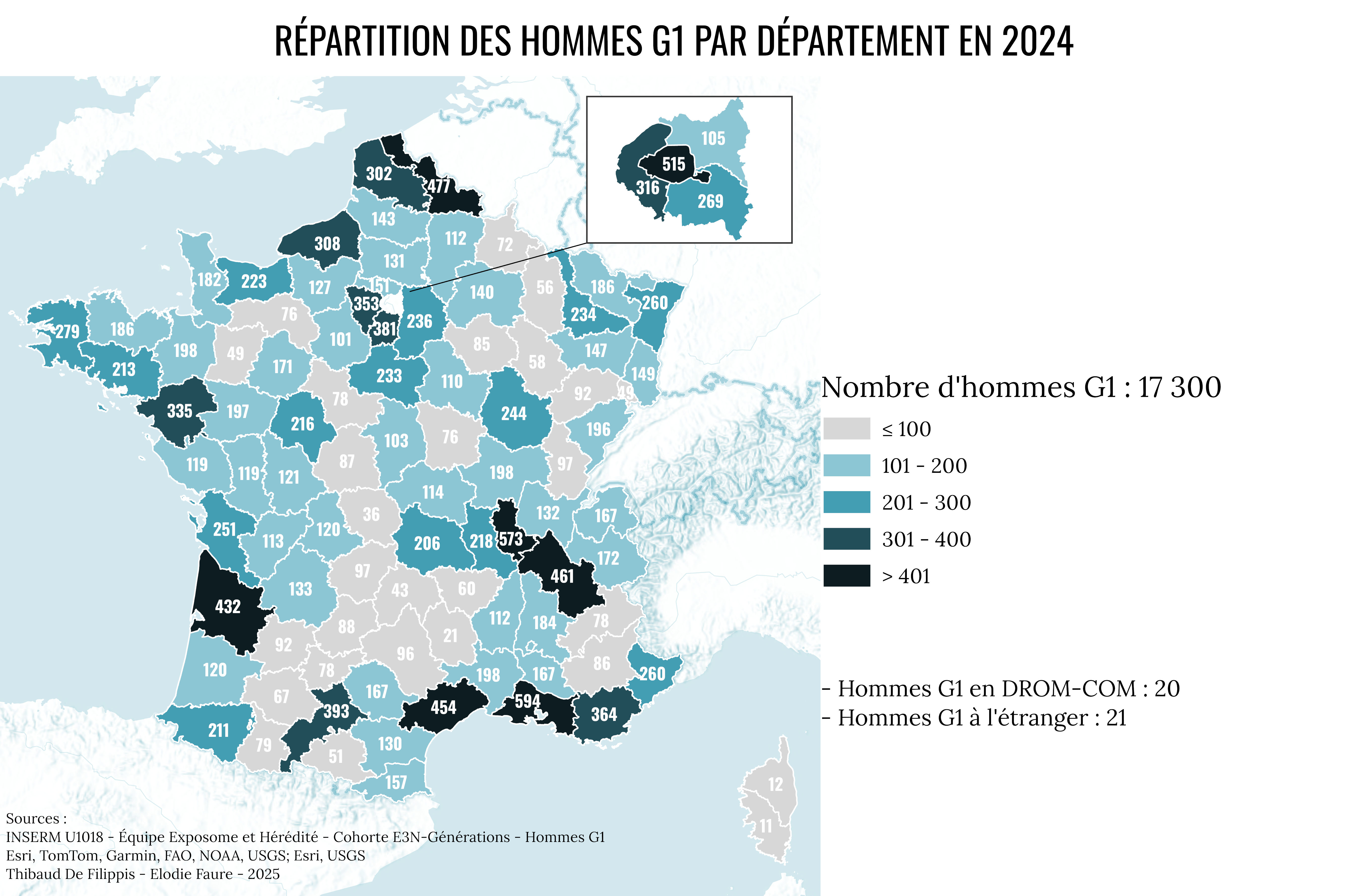 E3N-Générations - Répartition géographique des hommes G1 en 2024