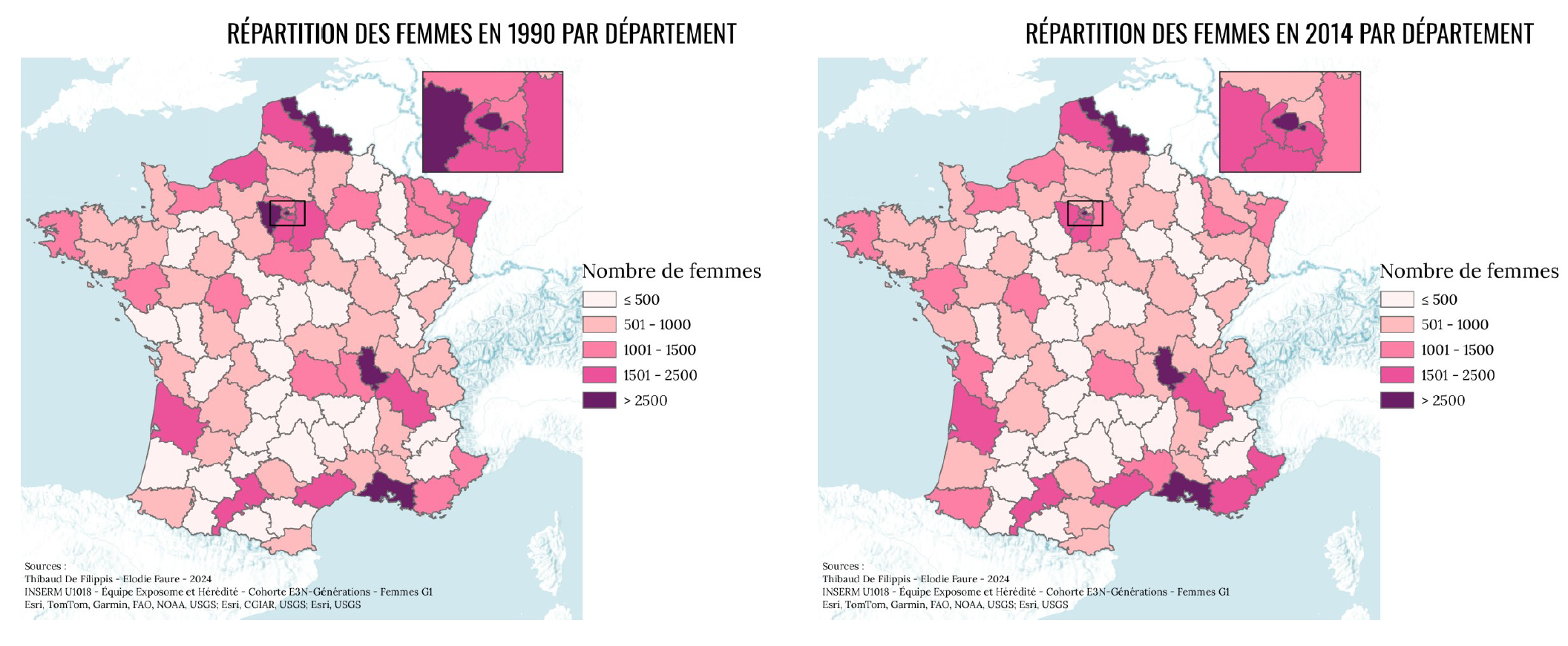 Cartes répartiton par département 1900 2014 - Femmes E3N-G1