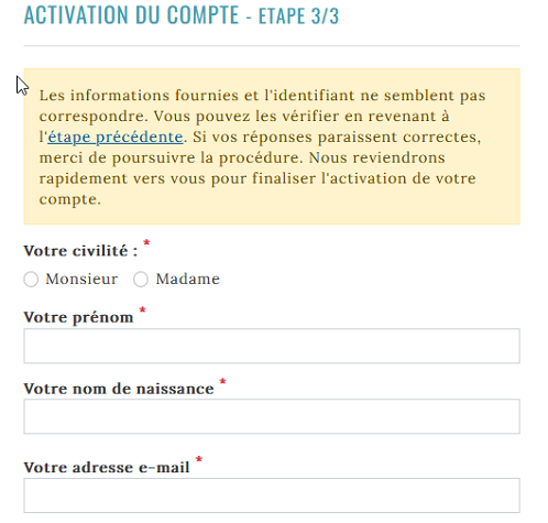 Plateforme E3N-Générations - Activation étape 3 - Infos mère