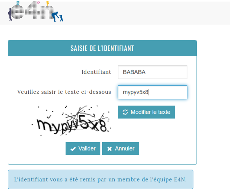Entrez votre identifiant puis le texte captcha